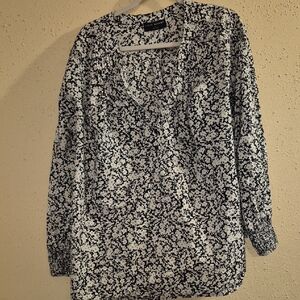 Lane Bryant Black and White Floral Blouse